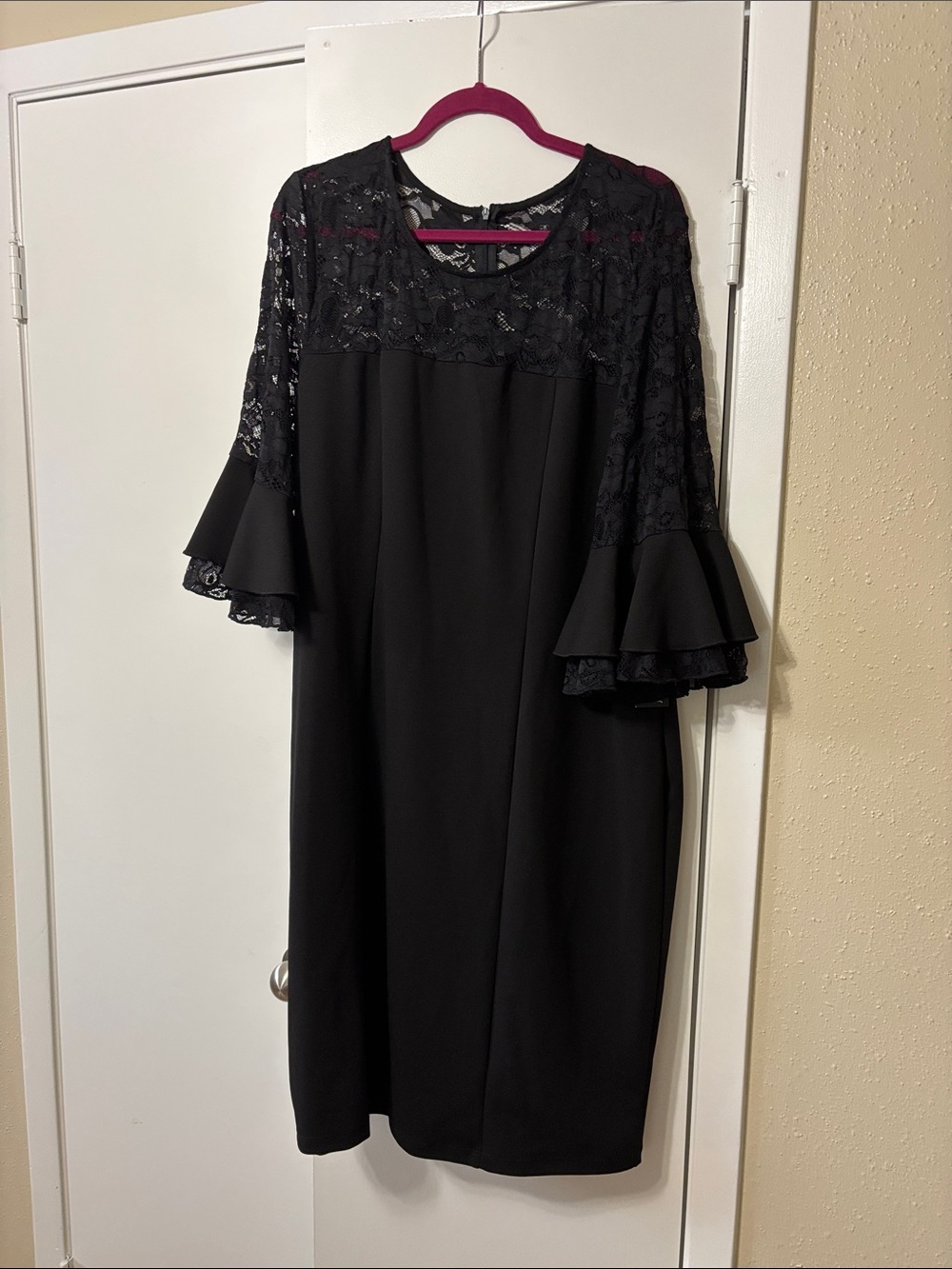 Black Lace-Trim Midi Dress - Elegant Women’s Dress - Picture 2 of 3